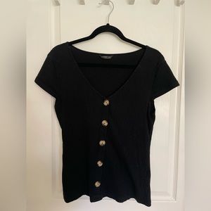 SHEIN womens 0XL black blouse with faux front buttons